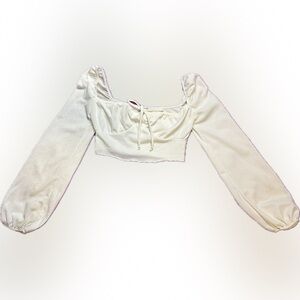 FashionNova White Cropped Long Sleeve Blouse